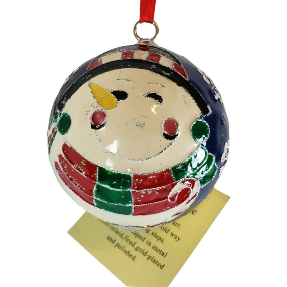 Metal Enamel Snowman Handworked Gold Plated Precious Cloisonne Ornament w/ Tags